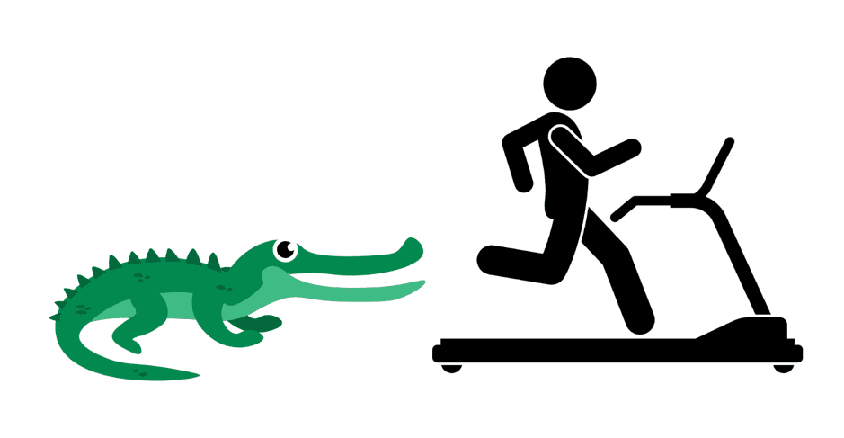 crocodile about to feed on exercising man